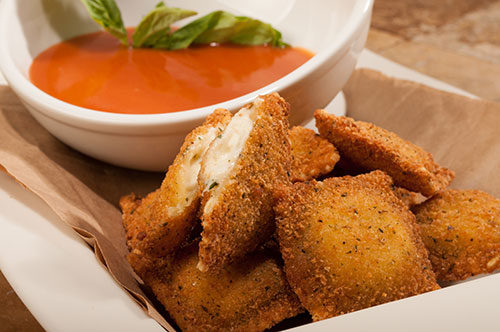 Toasted Four Cheese Ravioli with Tomato Soup