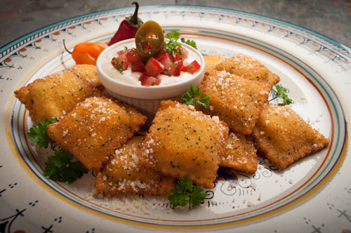 Toasted Beef & Cheese Ravioli with Queso Blanco