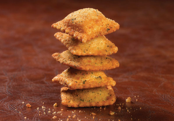 a stack of toasted ravioli