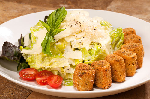 Chicken and Artichoke Cannelloni Bites with Caesar Salad