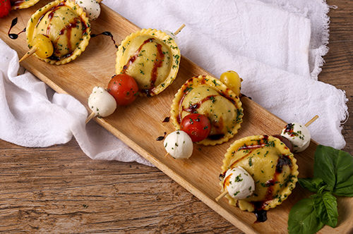 Caprese Portabella Mushroom Ravioli Skewers