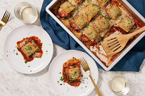 Toasted Beef Ravioli Layered Eggplant Parmesan