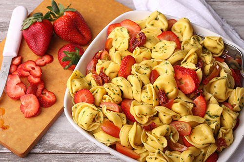 Summer Tortellini Salad with Mint & Strawberries