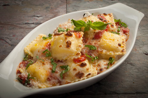 Baked Beef Ravioli With Tomato Basil Sauce & Mozzarella