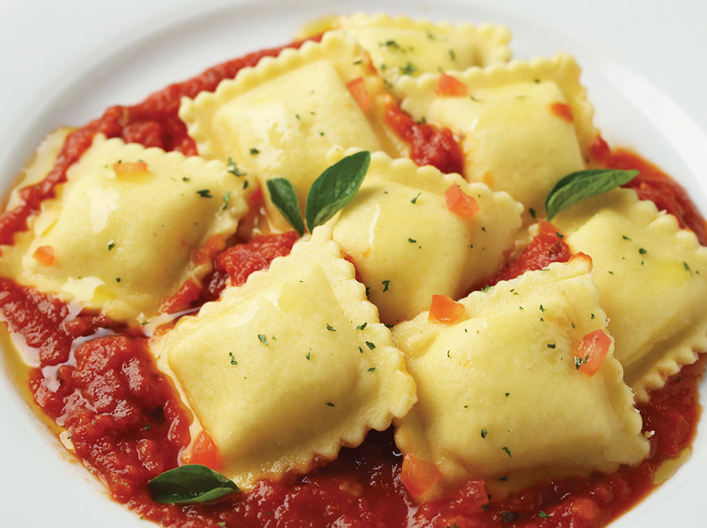 square ravioli with tomato sauce