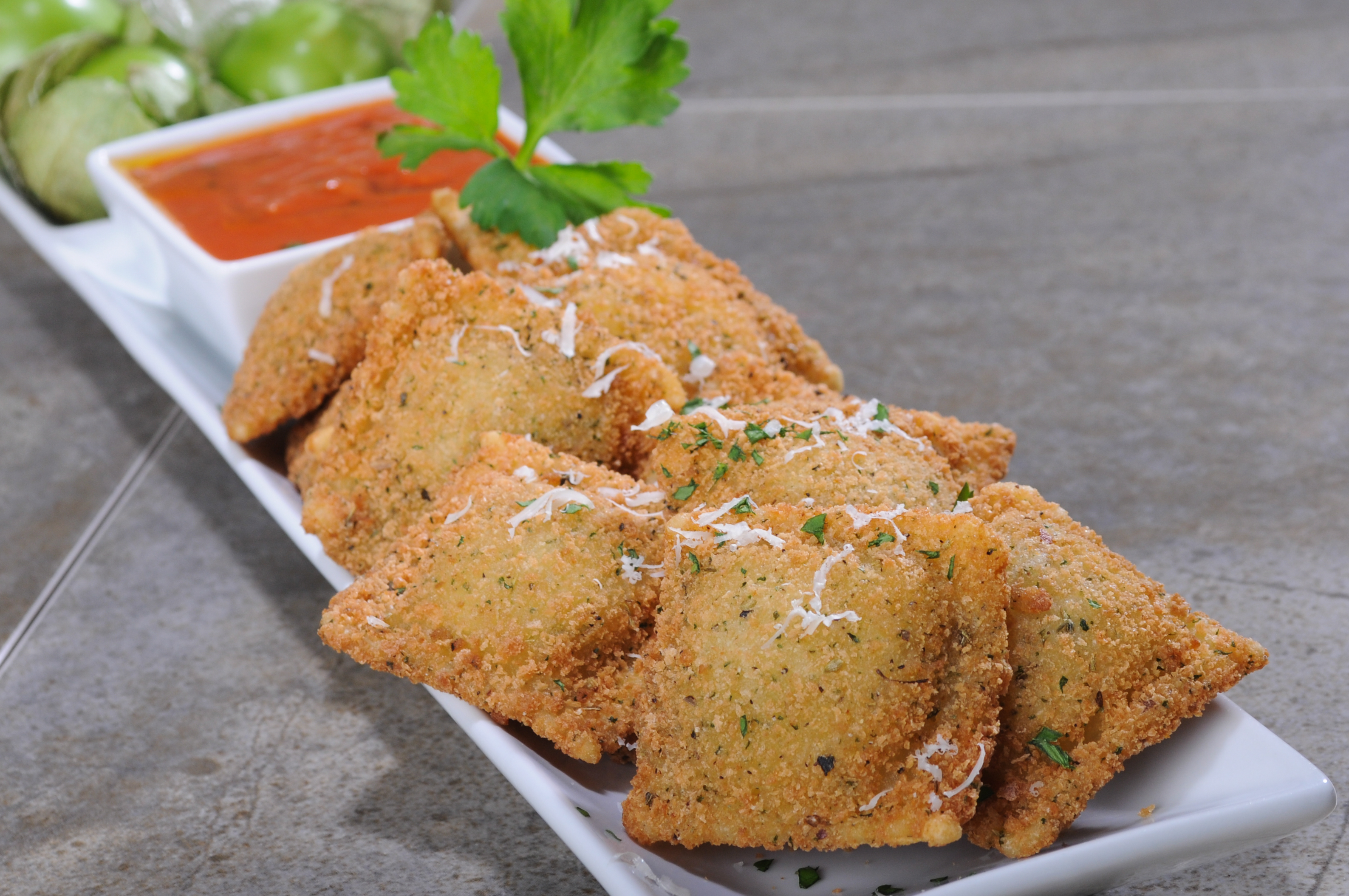 Toasted Cheese Ravioli with Marinara