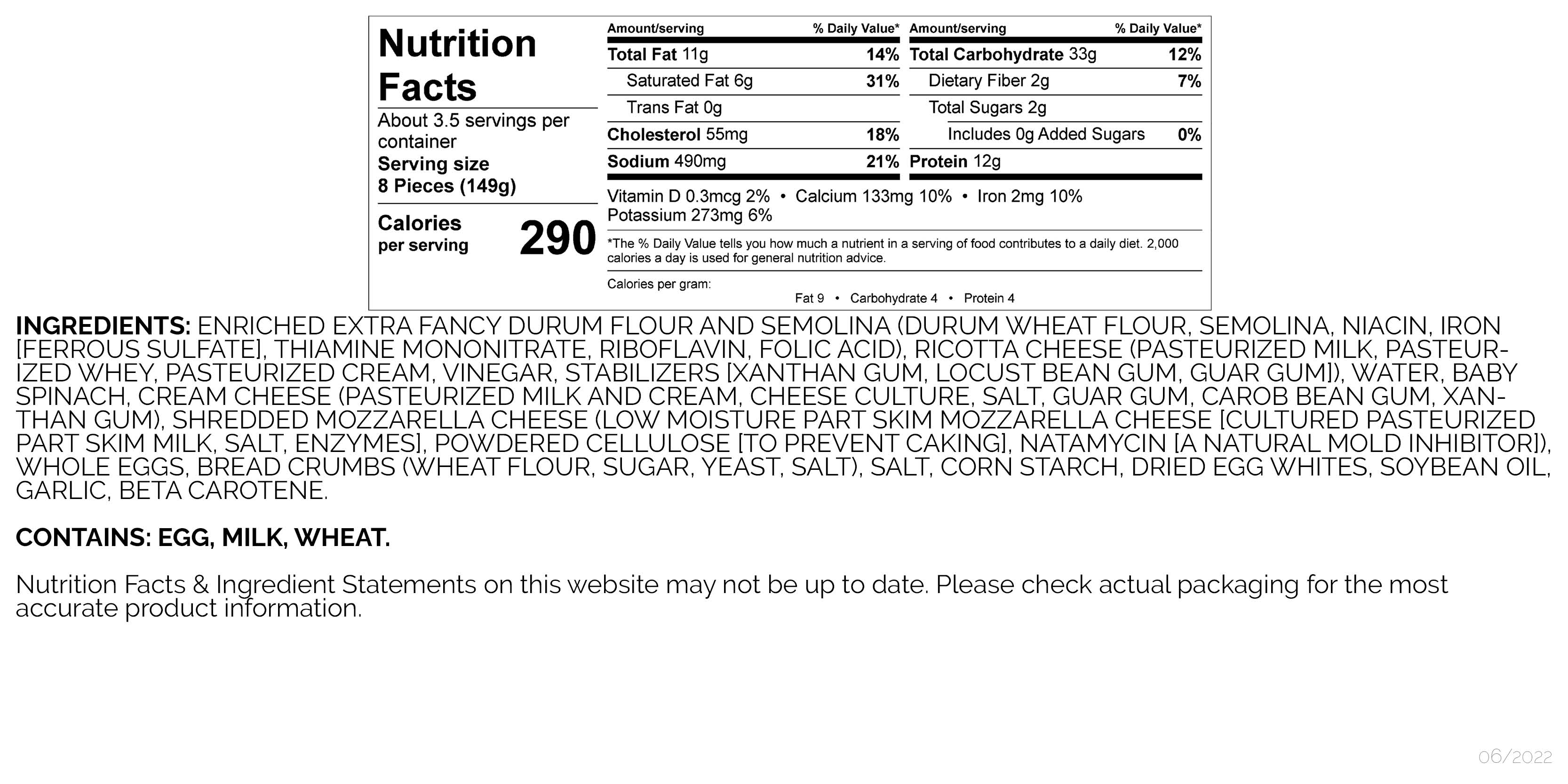 Product Nutrition Facts & Ingredient Statement
