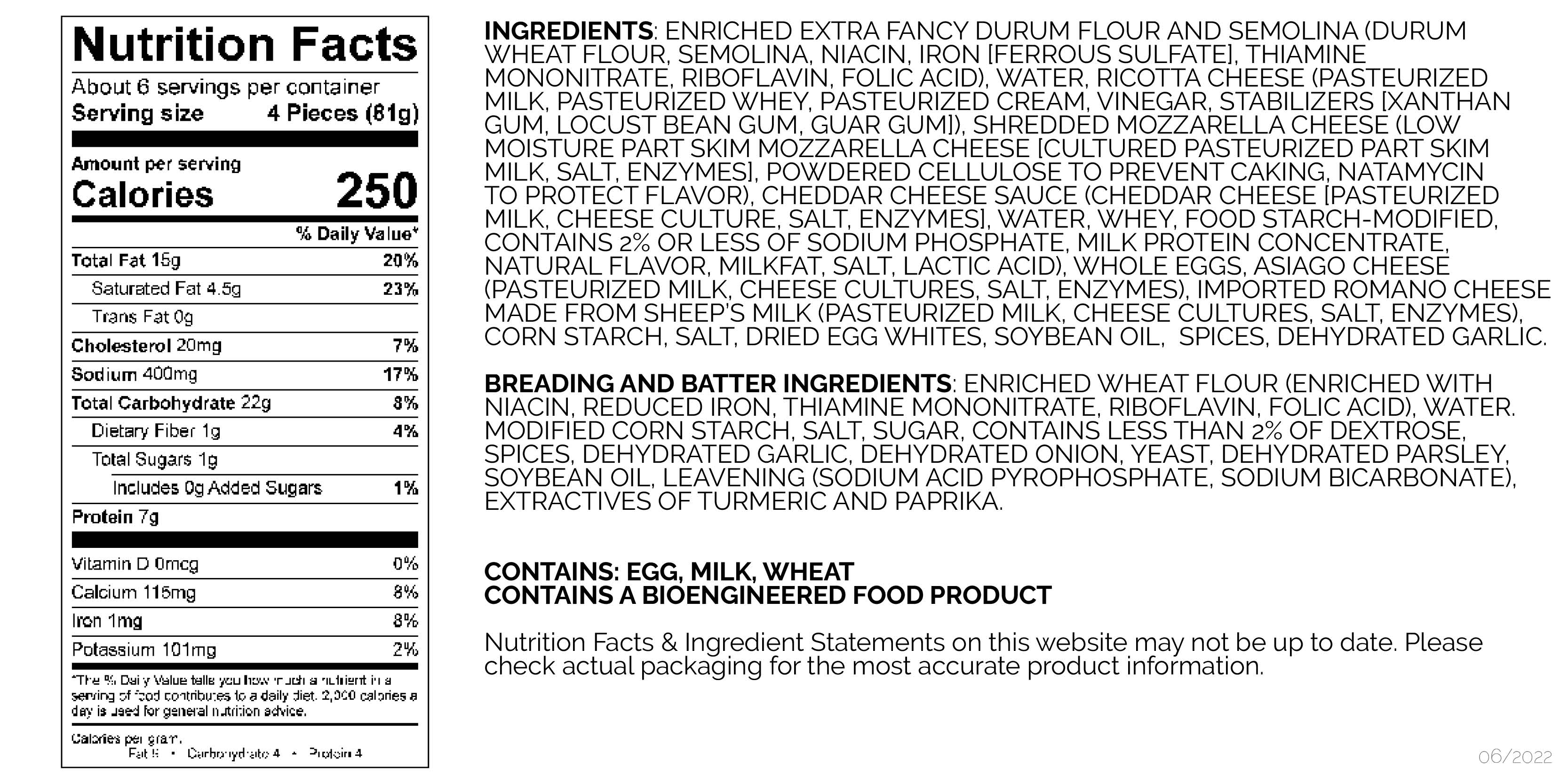 Product Nutrition Facts & Ingredient Statement